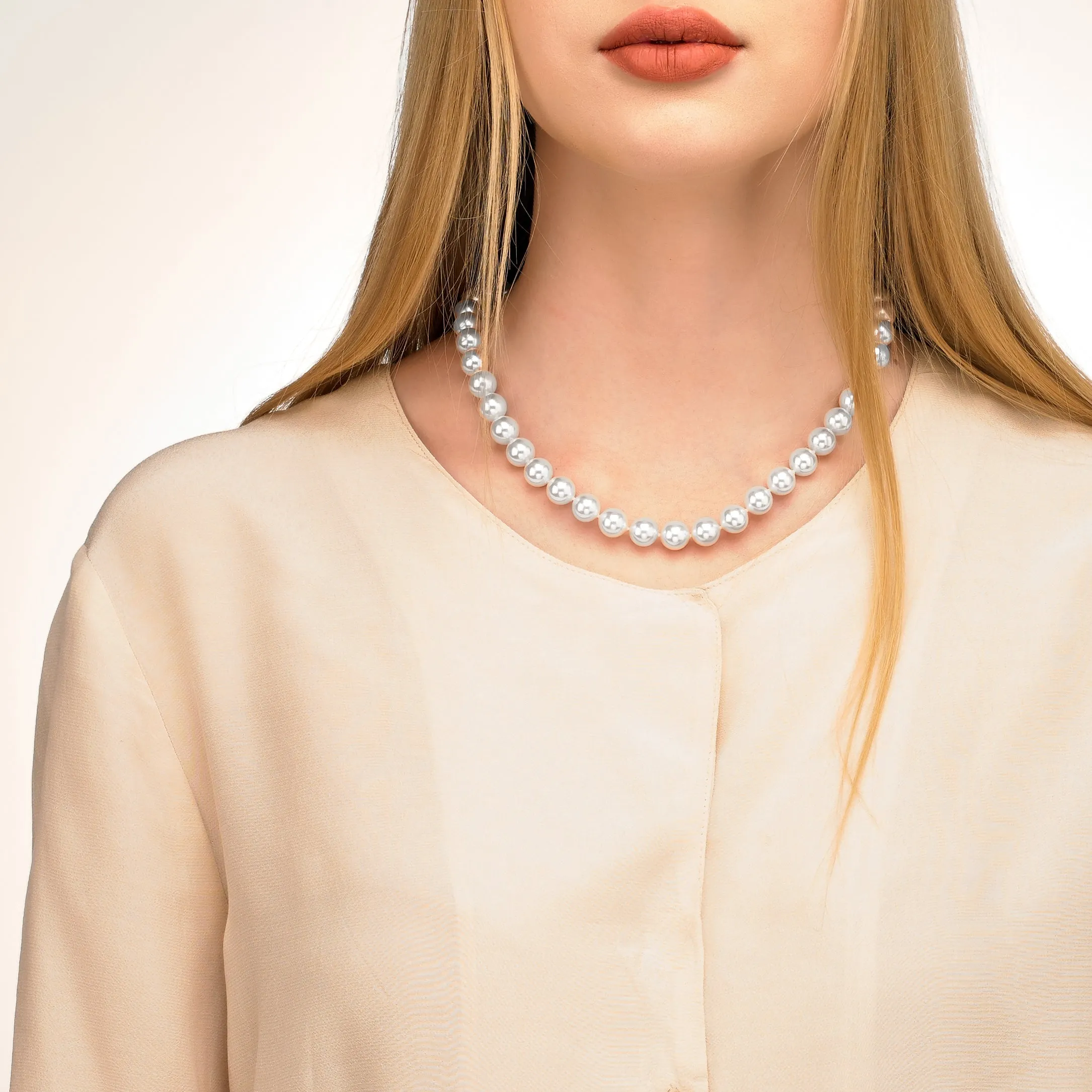 Sterling Silver Gold Plated Necklace for Women with Organic Pearl, 10mm Round White Pearls, 17.7" Necklace Length, Lyra Collection