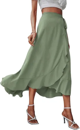 SweatyRocks Women's Elegant Slit Wrap Asymmetrical High Waist Long Skirt A-line Casual Loose Draped Flowy Skirts