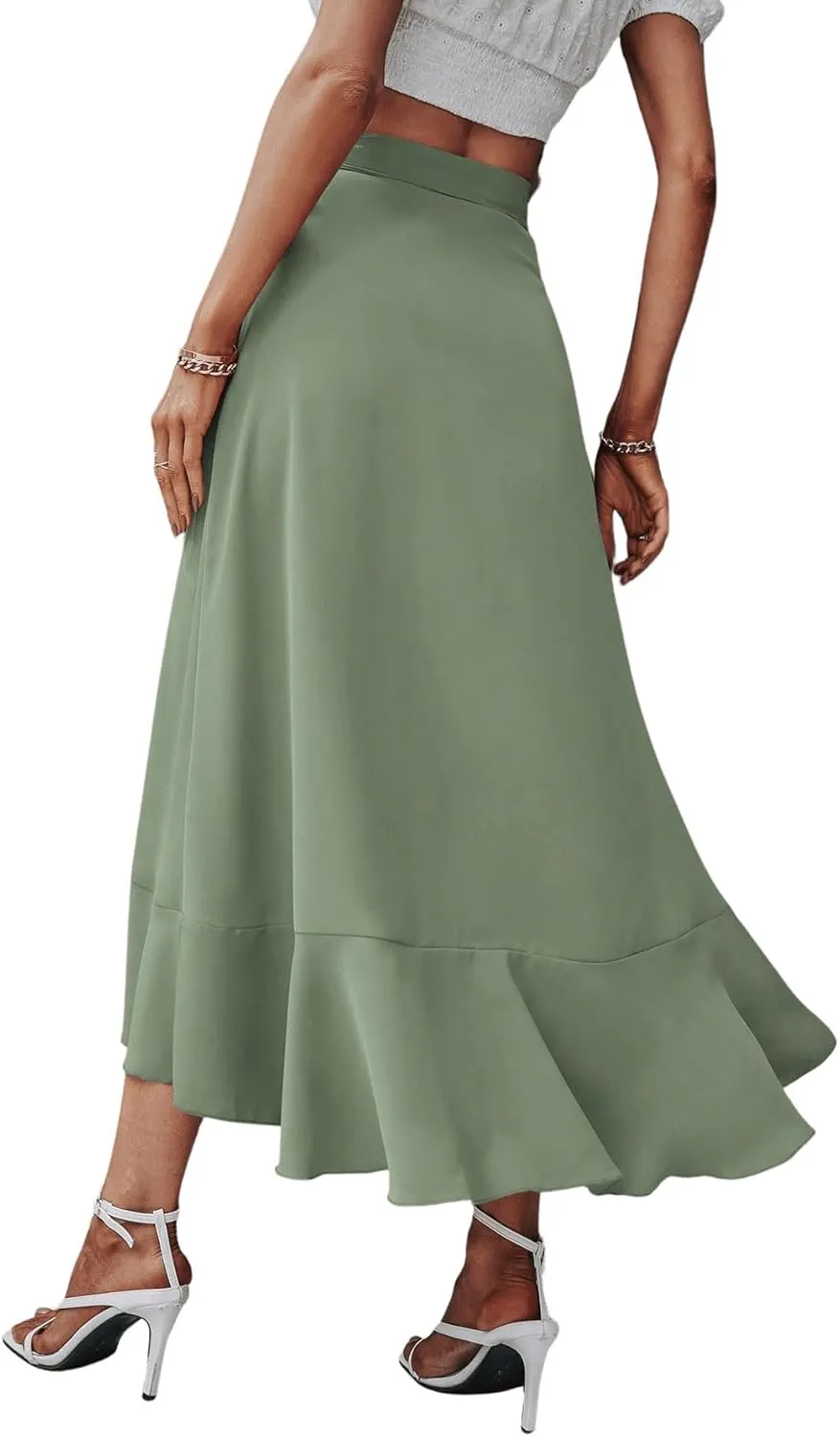 SweatyRocks Women's Elegant Slit Wrap Asymmetrical High Waist Long Skirt A-line Casual Loose Draped Flowy Skirts