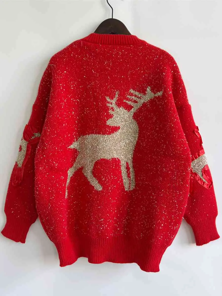 TEEK - Reindeer Textured Long Sleeve Sweater