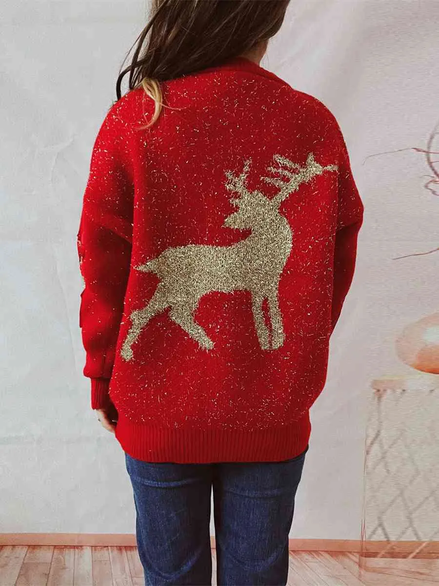 TEEK - Reindeer Textured Long Sleeve Sweater
