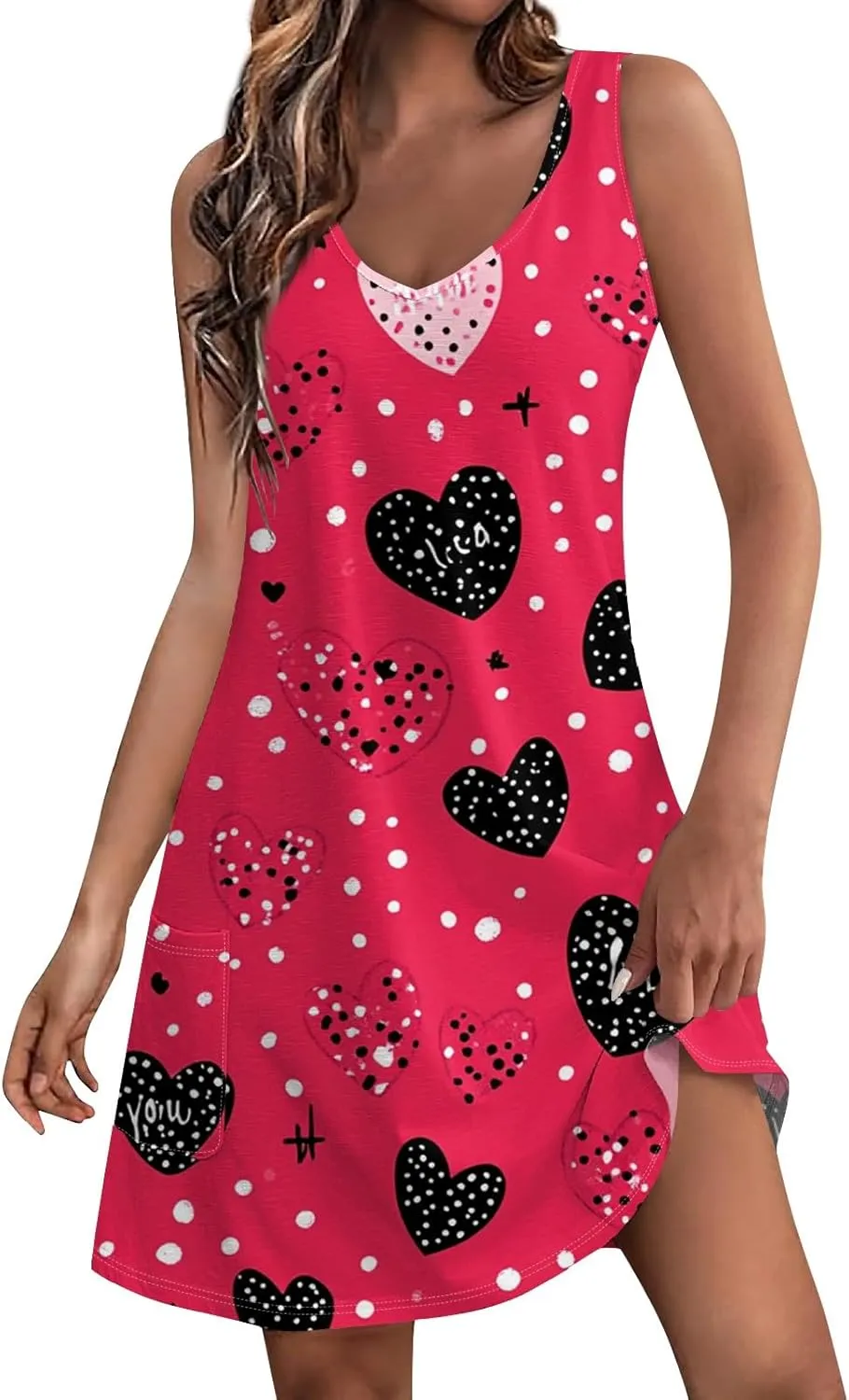 Women Summer Dresses V Neck 2025 Sundress Casual Beach Dress with Pocket Sleeveless Vacation Swimsuit Coverup