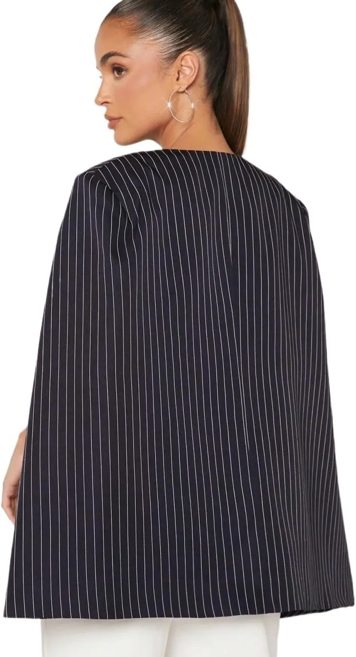 womens blazers dressy casual Haute Striped Open Front Cape Coat