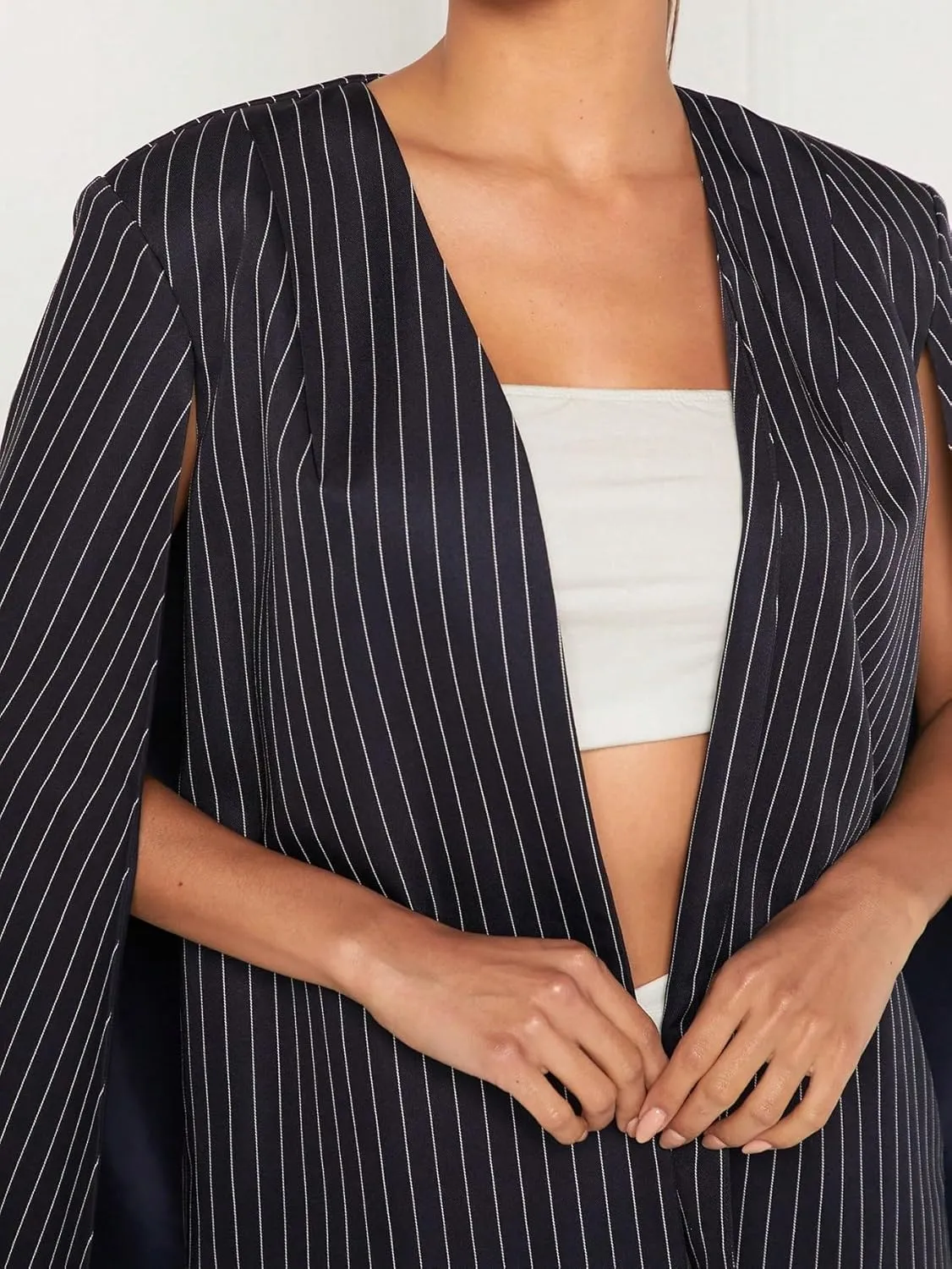 womens blazers dressy casual Haute Striped Open Front Cape Coat