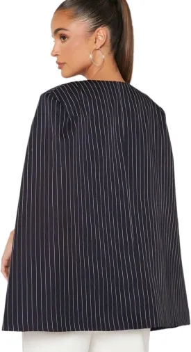 womens blazers dressy casual Haute Striped Open Front Cape Coat