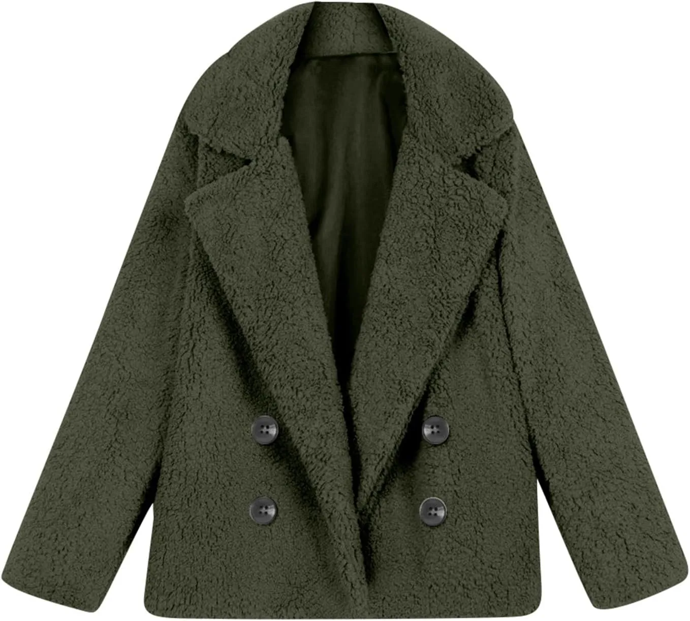 Womens Classic Trendy Solid Fleece Coat Double Breasted Long Sleeve Outwear Warm Loose Soft Overcoat Winter Clothes