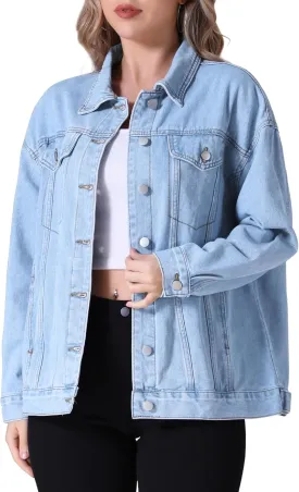Women's Denim Jackets Casual Oversized Pockets Long Sleeve Trendy Shacket Plus Size Jean Jacket