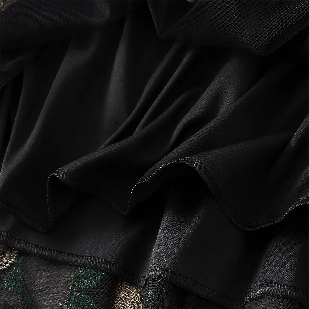 Women's Midi Length Skirt Layered Tulle A Line Skirts Embroidery/Floral Print Elastic Waist
