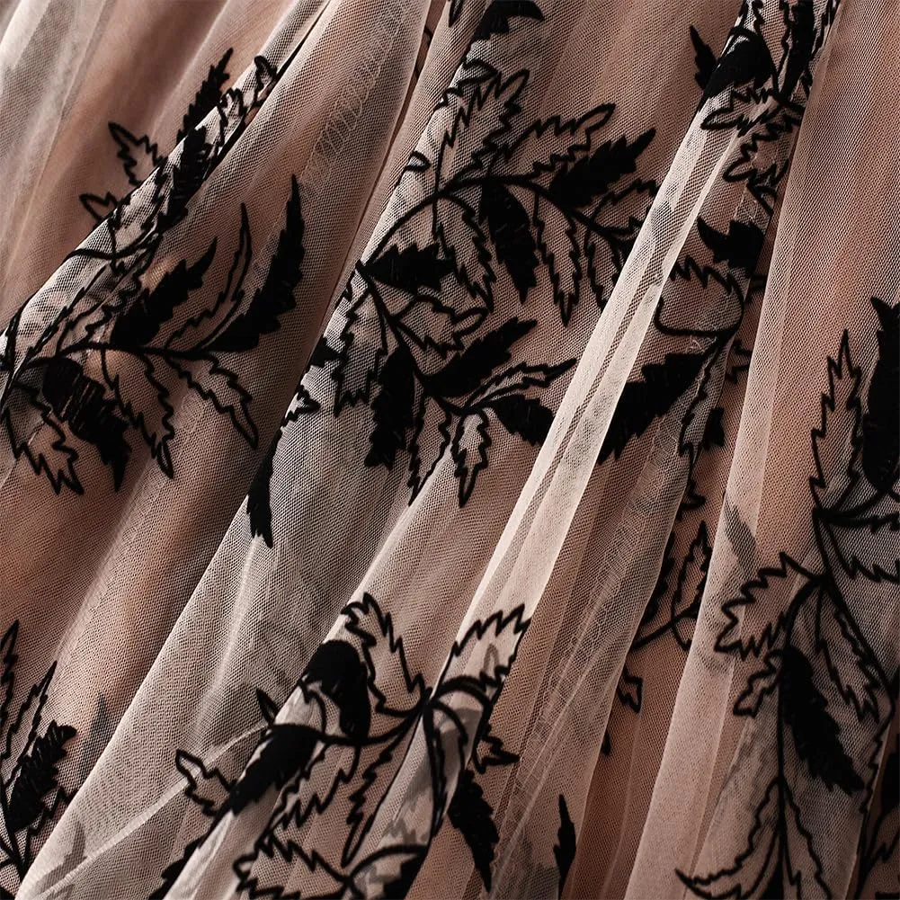 Women's Midi Length Skirt Layered Tulle A Line Skirts Embroidery/Floral Print Elastic Waist