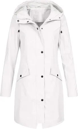 Womens Rain Jacket Waterproof Outdoor Rain Coats Lightweight Active Raincoat Windbreaker Long Hooded Trench Coat
