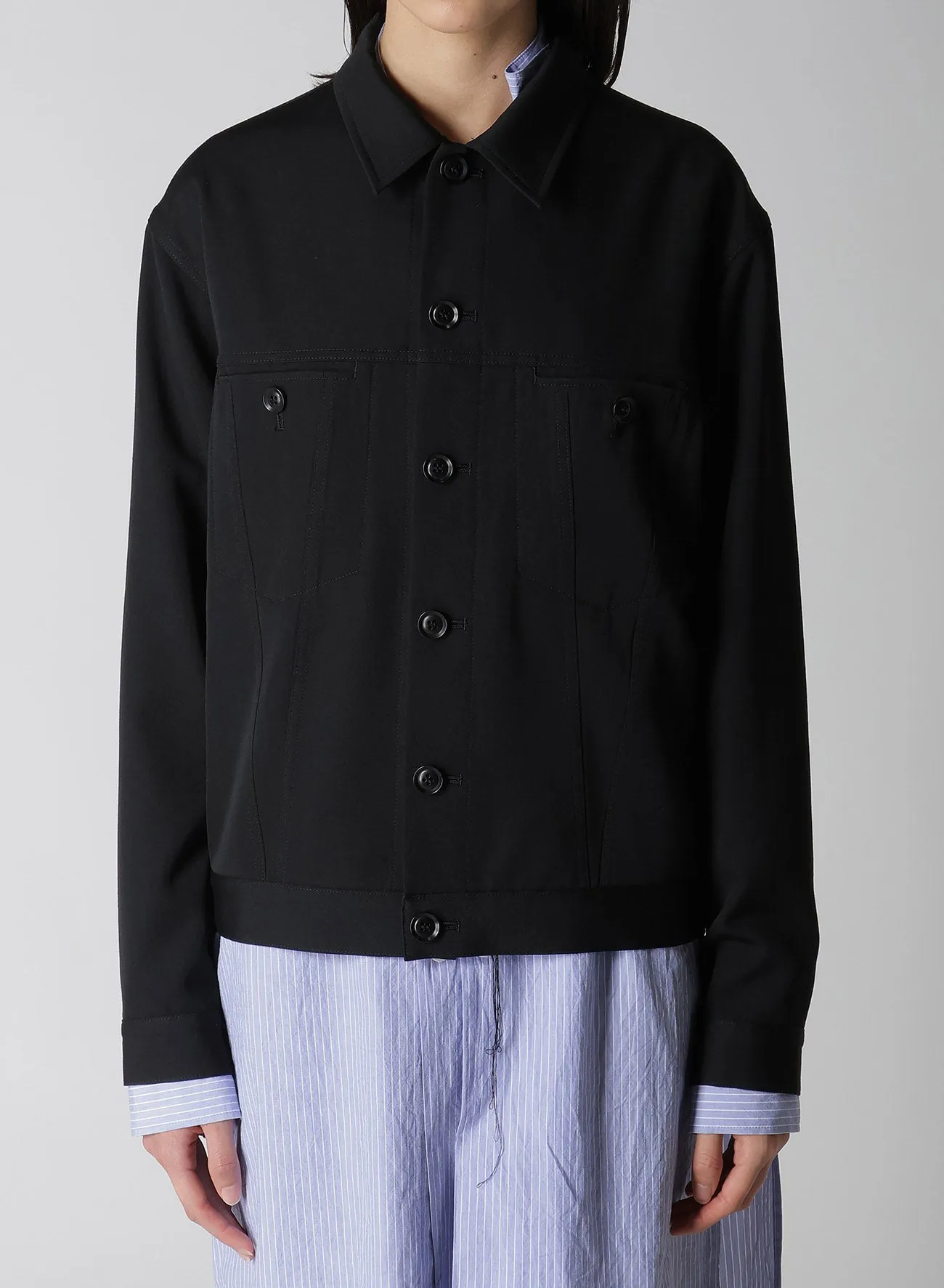 WOOL GABARDINE PANEL DENIM JACKET