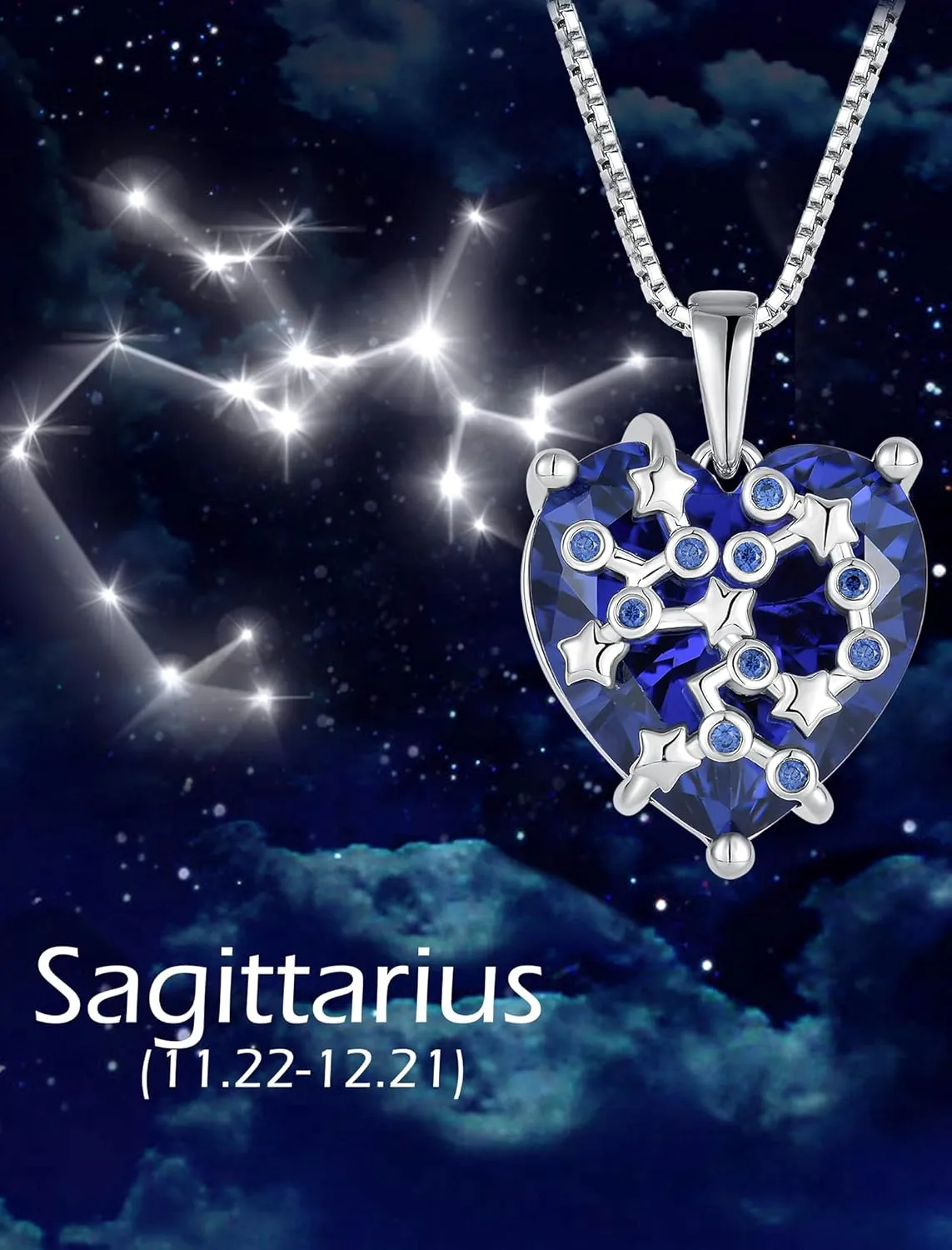 Zodiac Constellation Necklace for Women, 925 Sterling Silver Heart Pendant with Birthstone Astrology Horoscope Jewelry Gifts